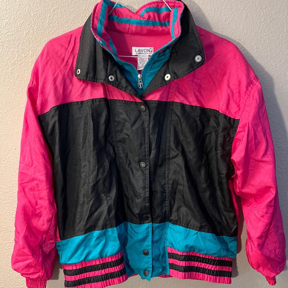 Vintage 90’sLavon Track Jacket Pink Black Green Colorblock Retro Womens Small